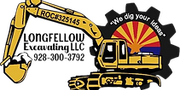 Logo for Longfellow Excavating LLC: Yellow excavator with Arizona flag, "We dig your ideas" text and phone number.