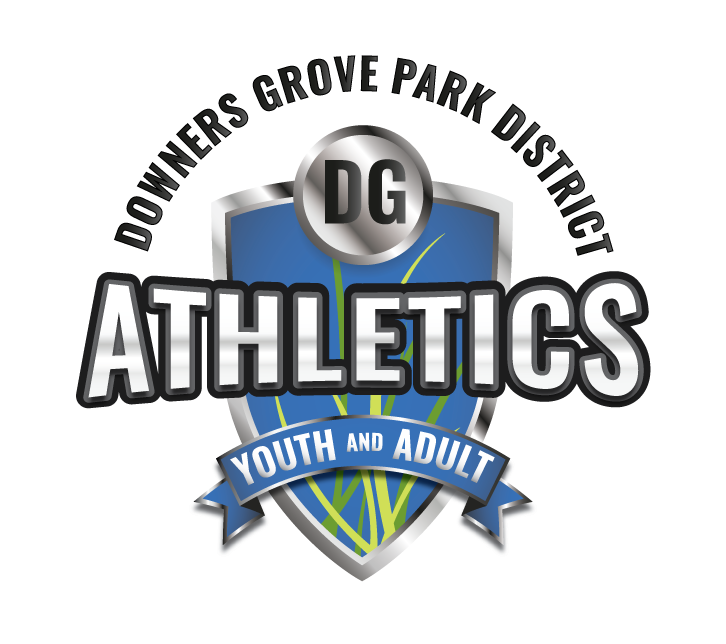 Downers Grove Park District athletics logo with a silver badge and text