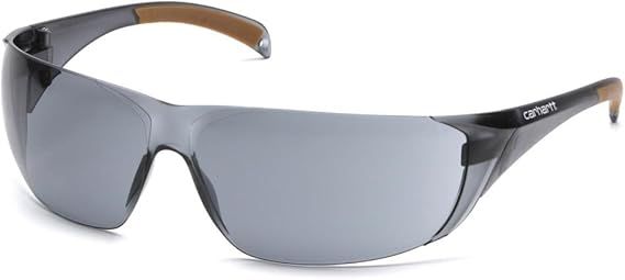 A pair of sunglasses with a black frame and gray lenses on a white background.