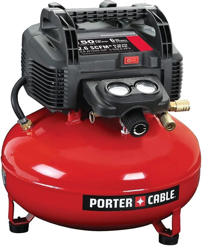 A red and black porter cable air compressor on a white background