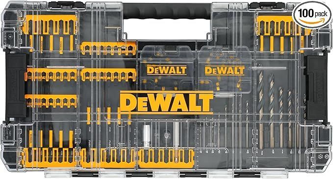 A set of dewalt drill bits in a clear case