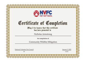 A certificate of completion for community wildlife mitigation