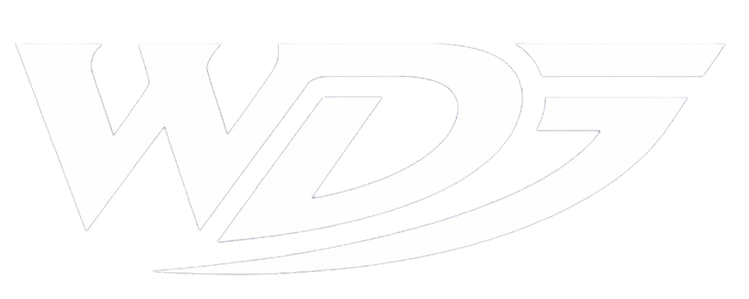 A white logo featuring the letters 