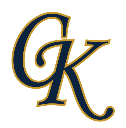 Blue and gold stylized CK monogram logo on a white background
