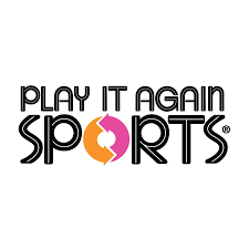 Play It Again Sports logo in black with pink and orange circular arrow icon