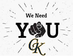 “We Need You” recruitment-style graphic with a pointing fist replacing the “O” and a gold CK monogram