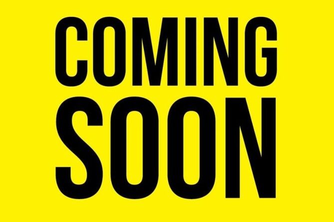 Black “COMING SOON” text on a bright yellow background.