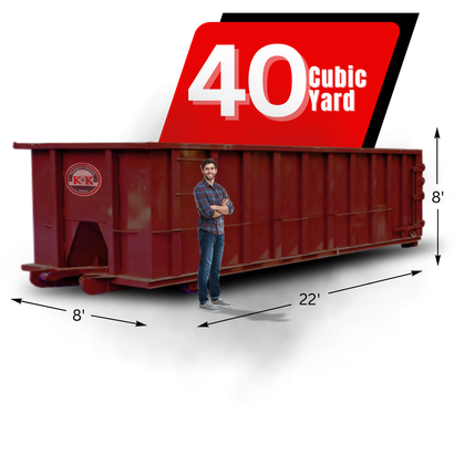 K&K Dumpster with man in front of it.