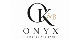 ONYX Kitchen and Bath logo with stylized “O K & B” in black and gold on a white background