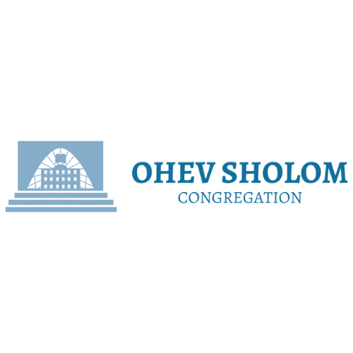 The logo for ohev sholom congregation is blue and white.