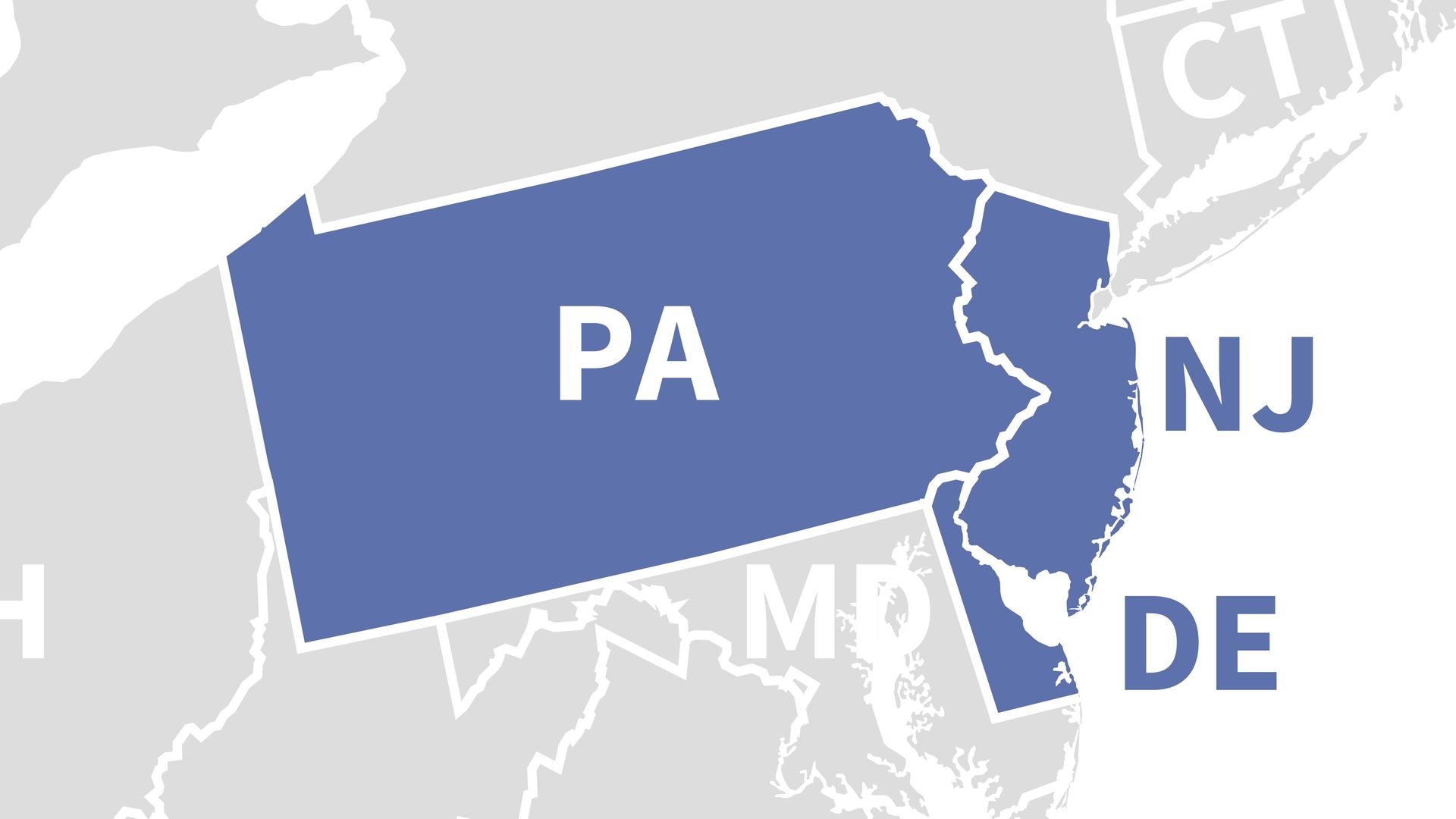 A map showing the states of pa and nj