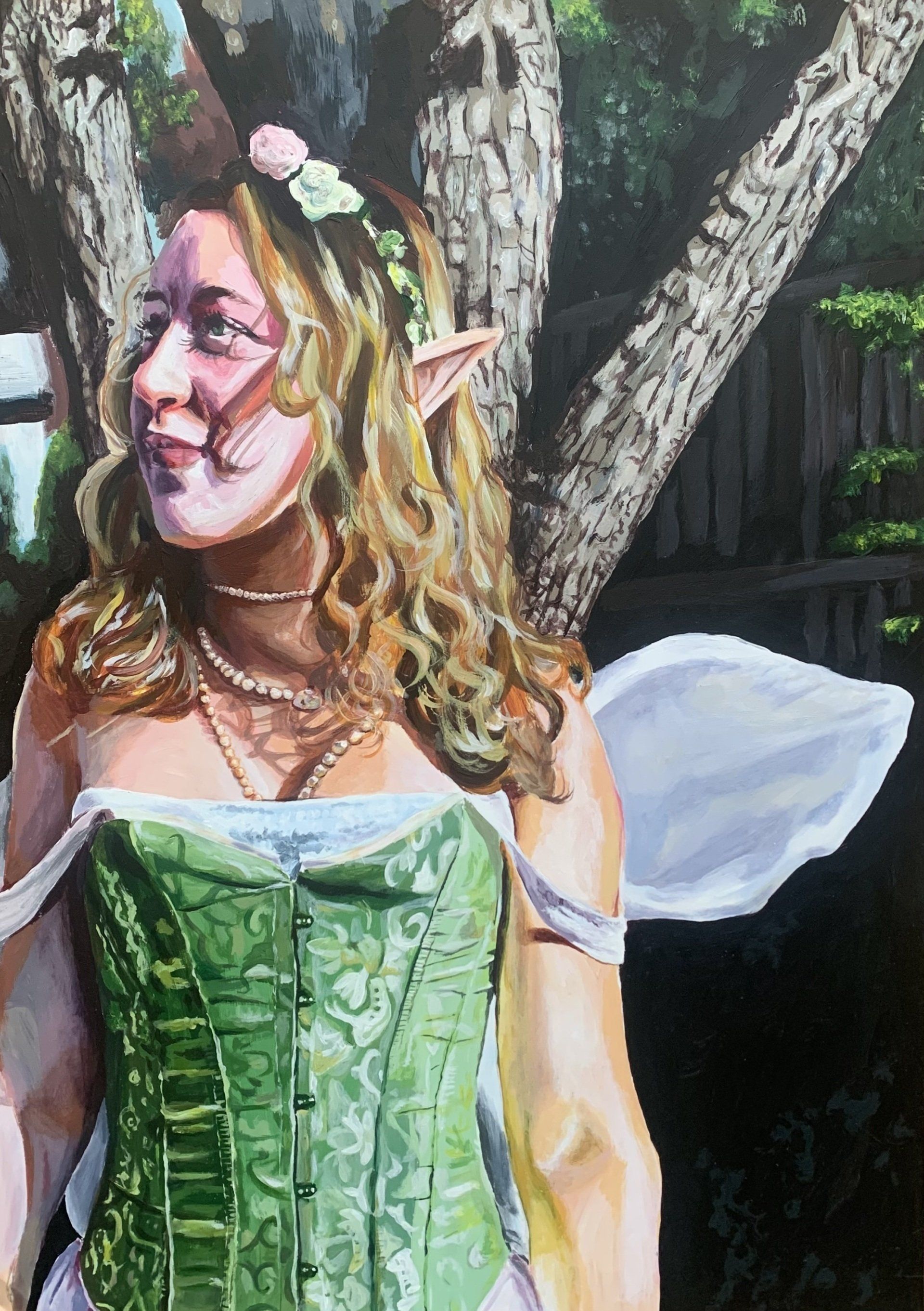 A painting of a woman dressed as a fairy