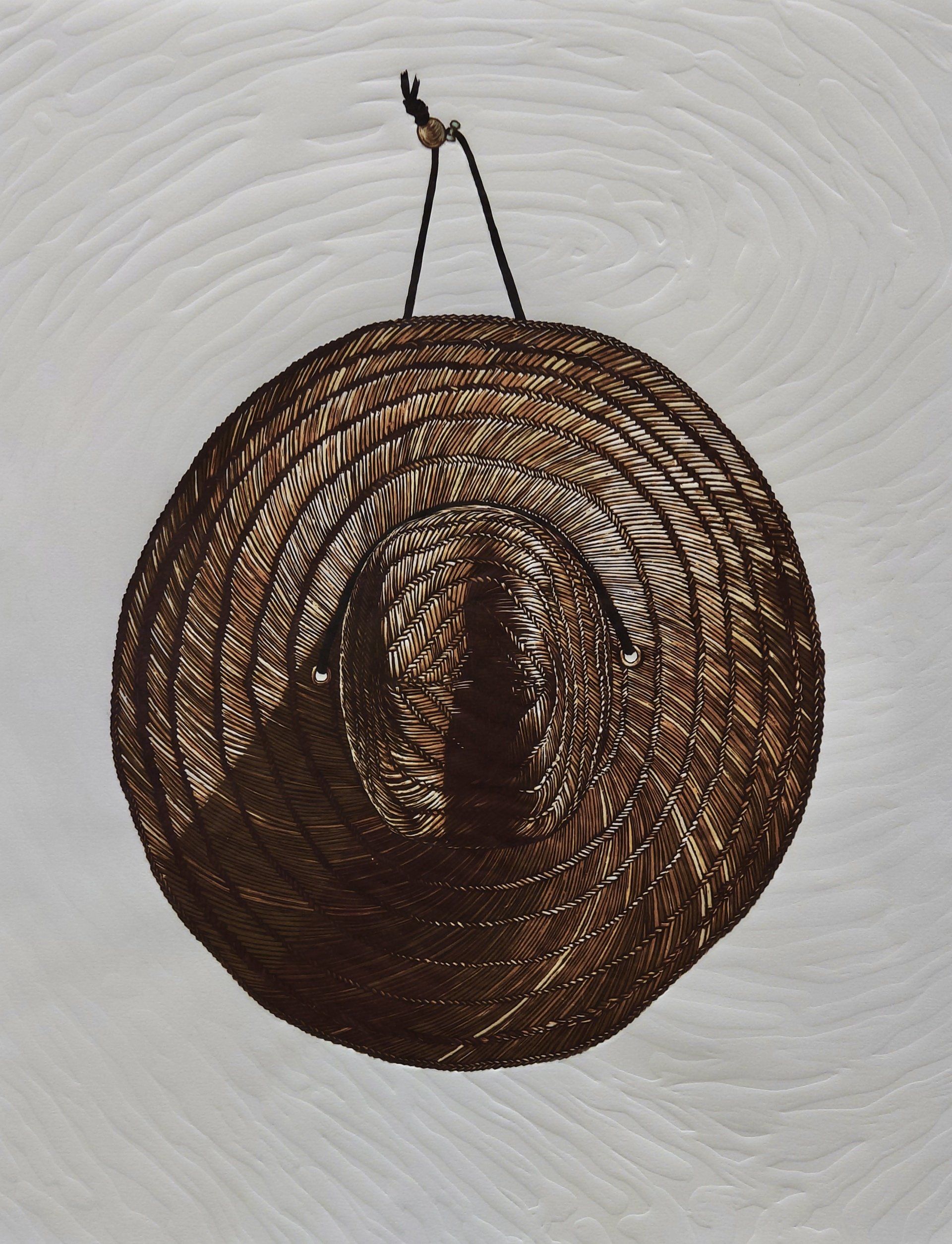A drawing of a circle with a string hanging from it