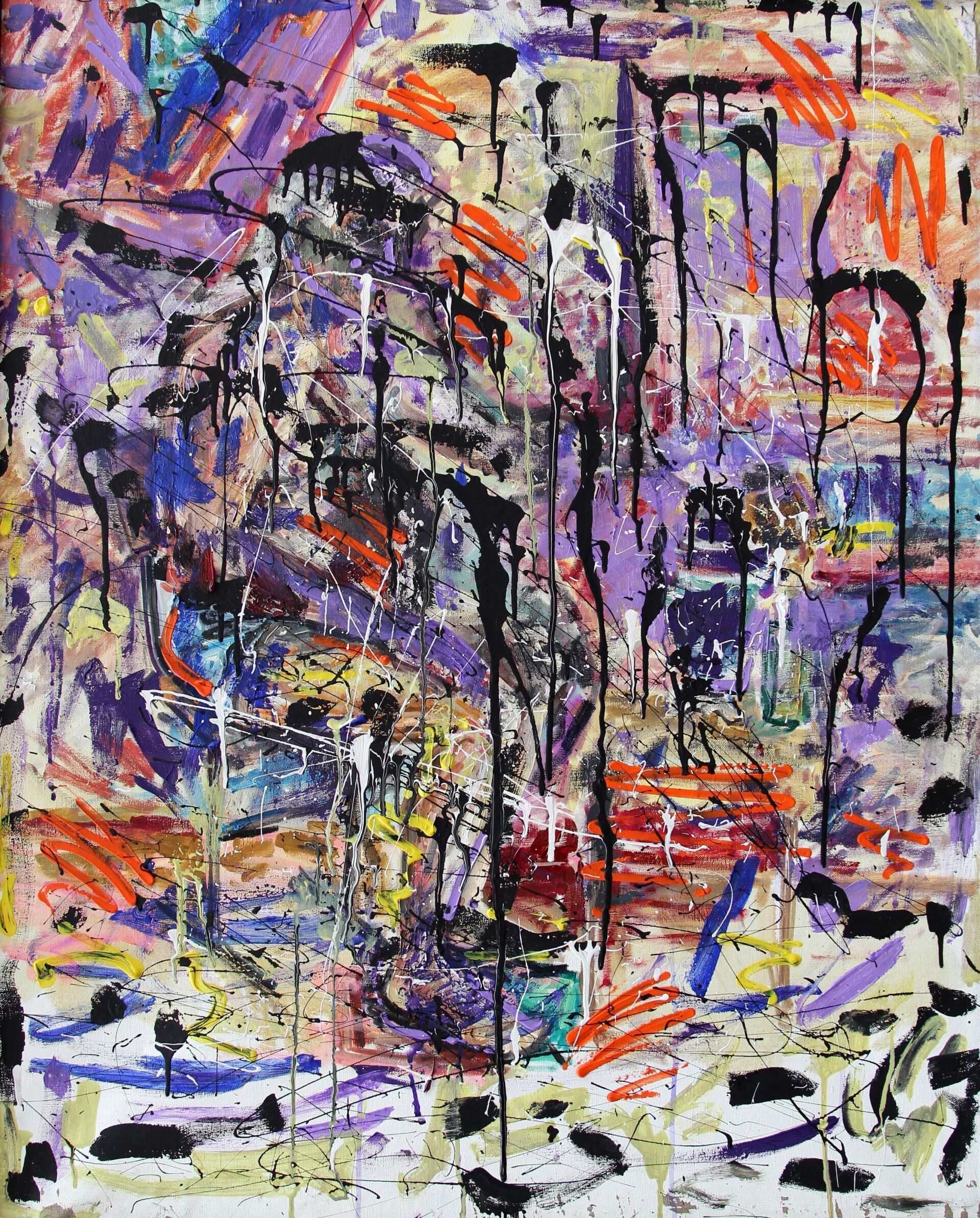 A colorful painting with a lot of spots of paint on it