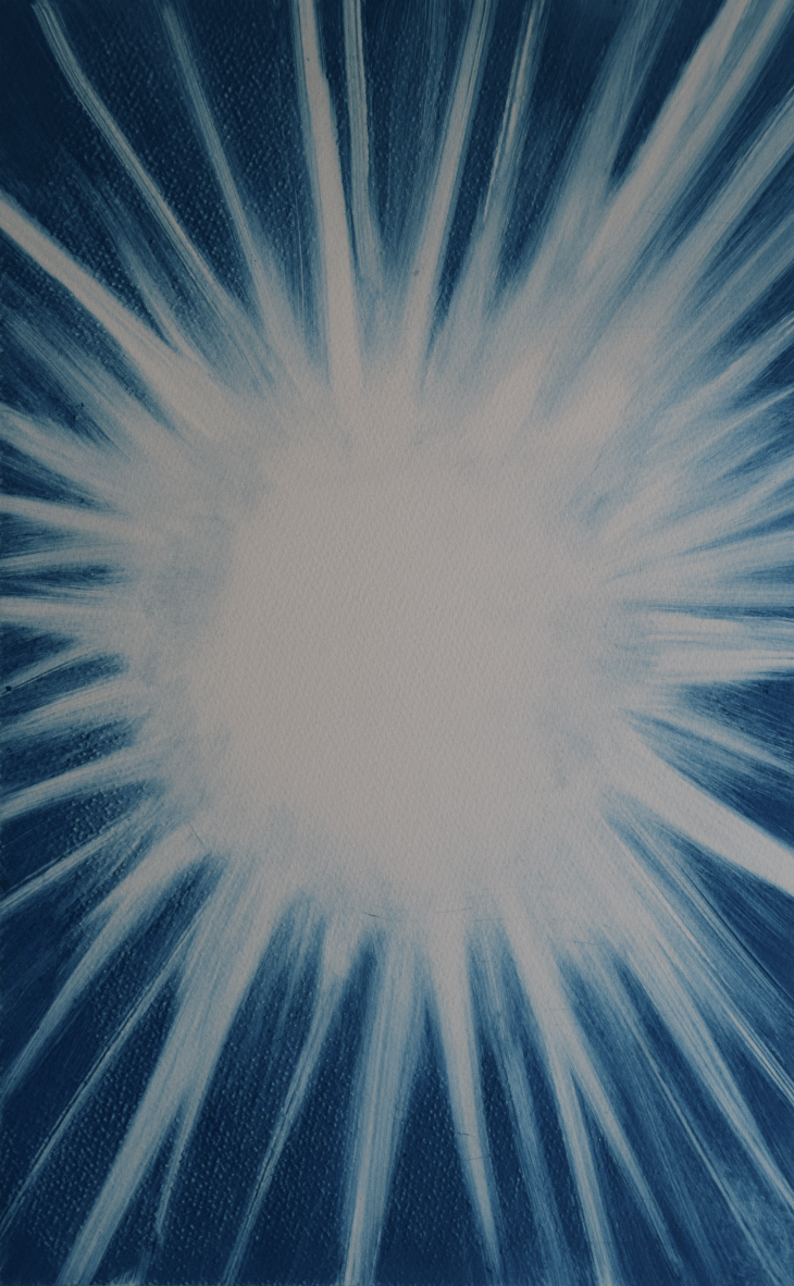 A blue background with white rays coming out of it