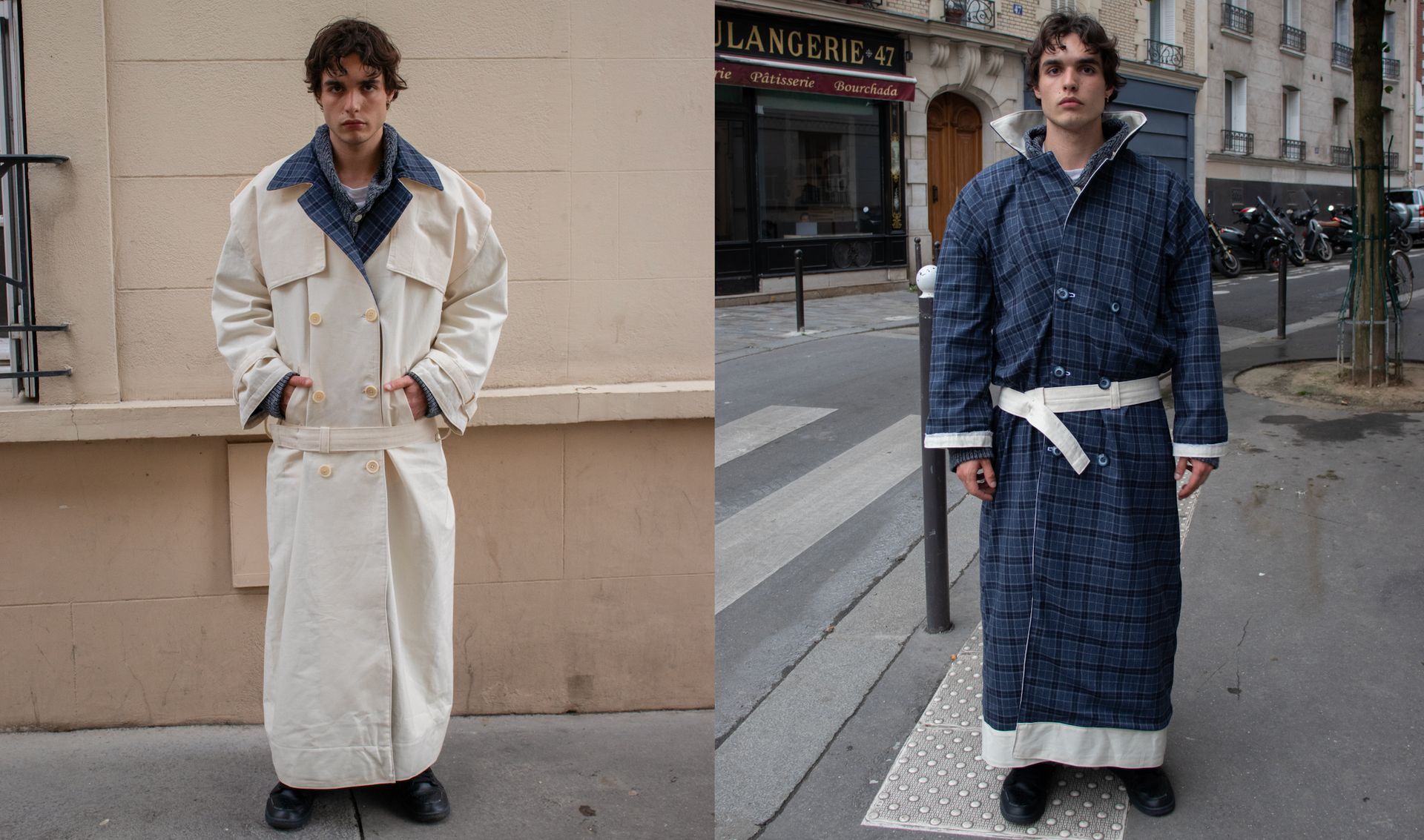 A man in a white coat and a man in a blue coat