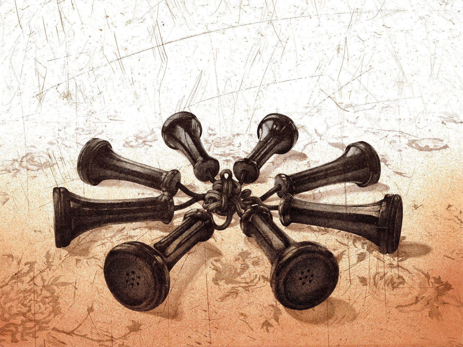 A bunch of horns are stacked on top of each other