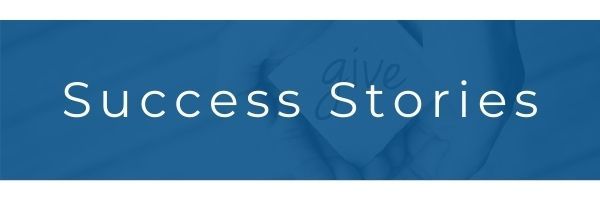 Blue banner with the white text “Success Stories”