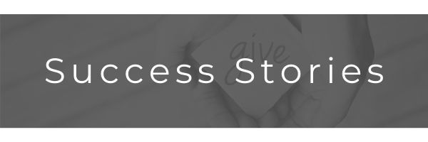 White text reading “Success Stories” on a gray banner with a faint background image.