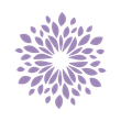 A purple flower with leaves in a circle on a white background.
