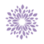 A purple flower with leaves in a circle on a white background.
