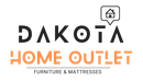 Dakota Home Outlet logo with black text, orange "Home Outlet" text, and a speech bubble icon.