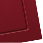 Corner of a burgundy plate with a raised border.