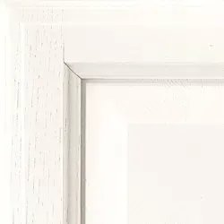 White painted wood frame corner, simple design, right angle.