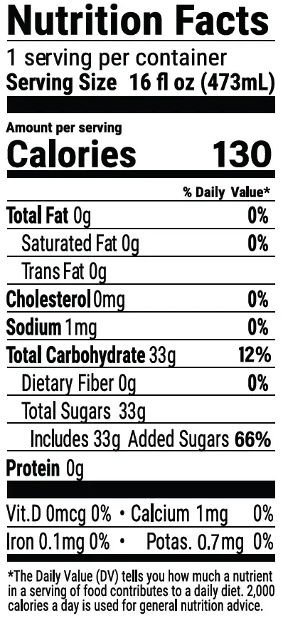  Iced Tea with Crisp Apple Nutrition Label