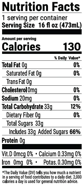  Iced Tea with Lemon Nutrition Label