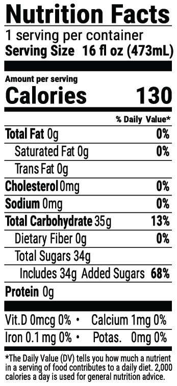 Iced Tea with Sunrise Peach Nutrition Label