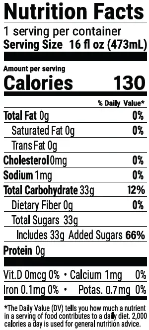  Iced Tea with Sunset Orange Nutrition Label