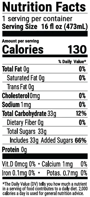  Iced Tea with Wild Blueberry Nutrition Label