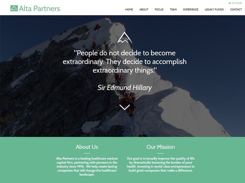 Website homepage: Mountain with quote