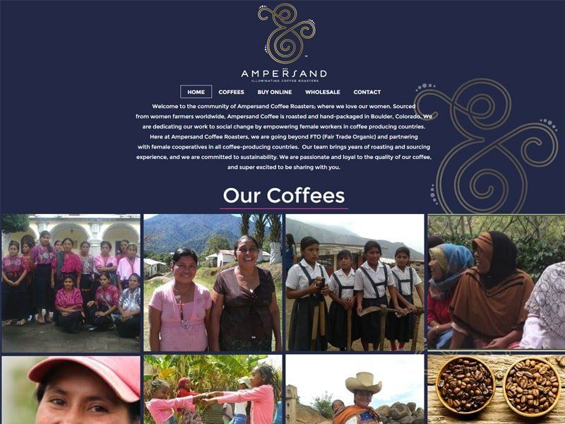Website homepage for Amper&sand coffee featuring images of coffee farmers.