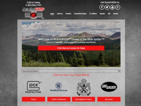 Website homepage for Arredondo Grip, featuring product information and brand logos.