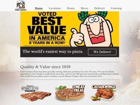 Little Caesars website with pizza options and a 