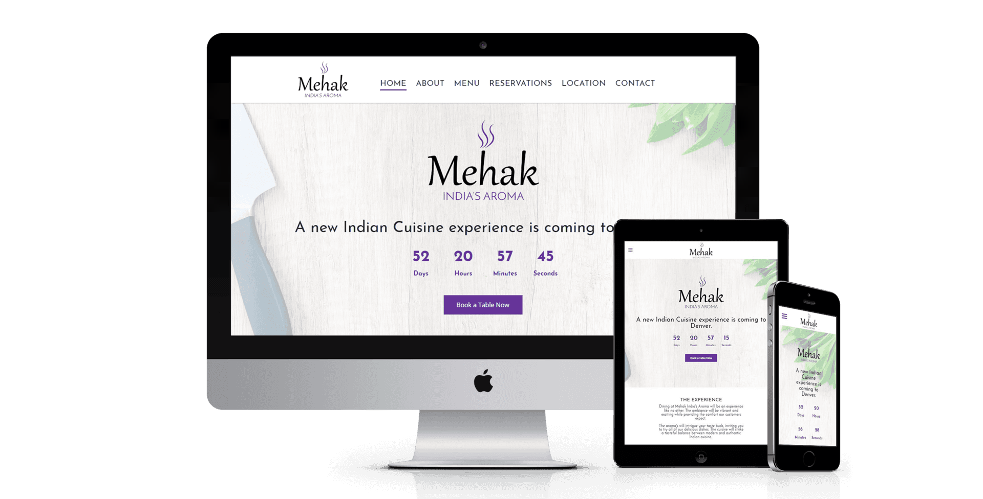 Website design on desktop, tablet, and mobile, with countdown timer for upcoming beauty appointments.