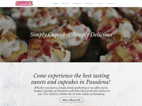 Website homepage with cupcakes, text 