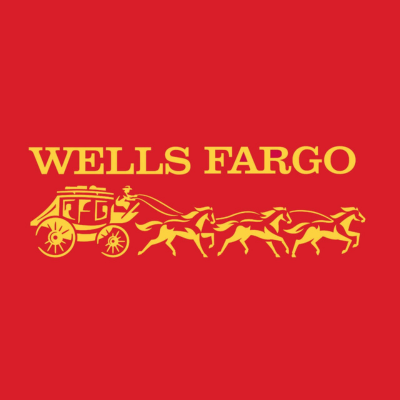A wells fargo logo with a horse drawn carriage