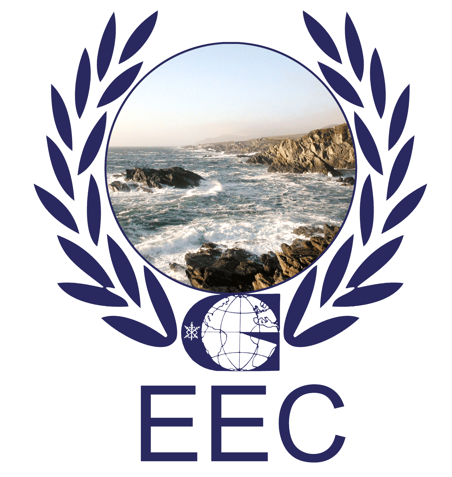 A logo for eec with a picture of the ocean