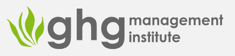 A logo for the ghg management institute with green leaves