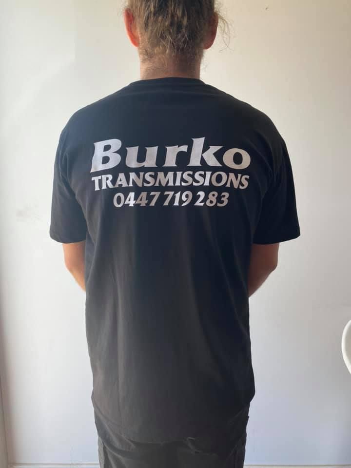 The Back of a Person Wearing a Black T-shirt That Says Burko Transmissions — Burko Transmissions in Wangaratta, VIC