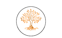 A tree with roots in a circle on a white background.