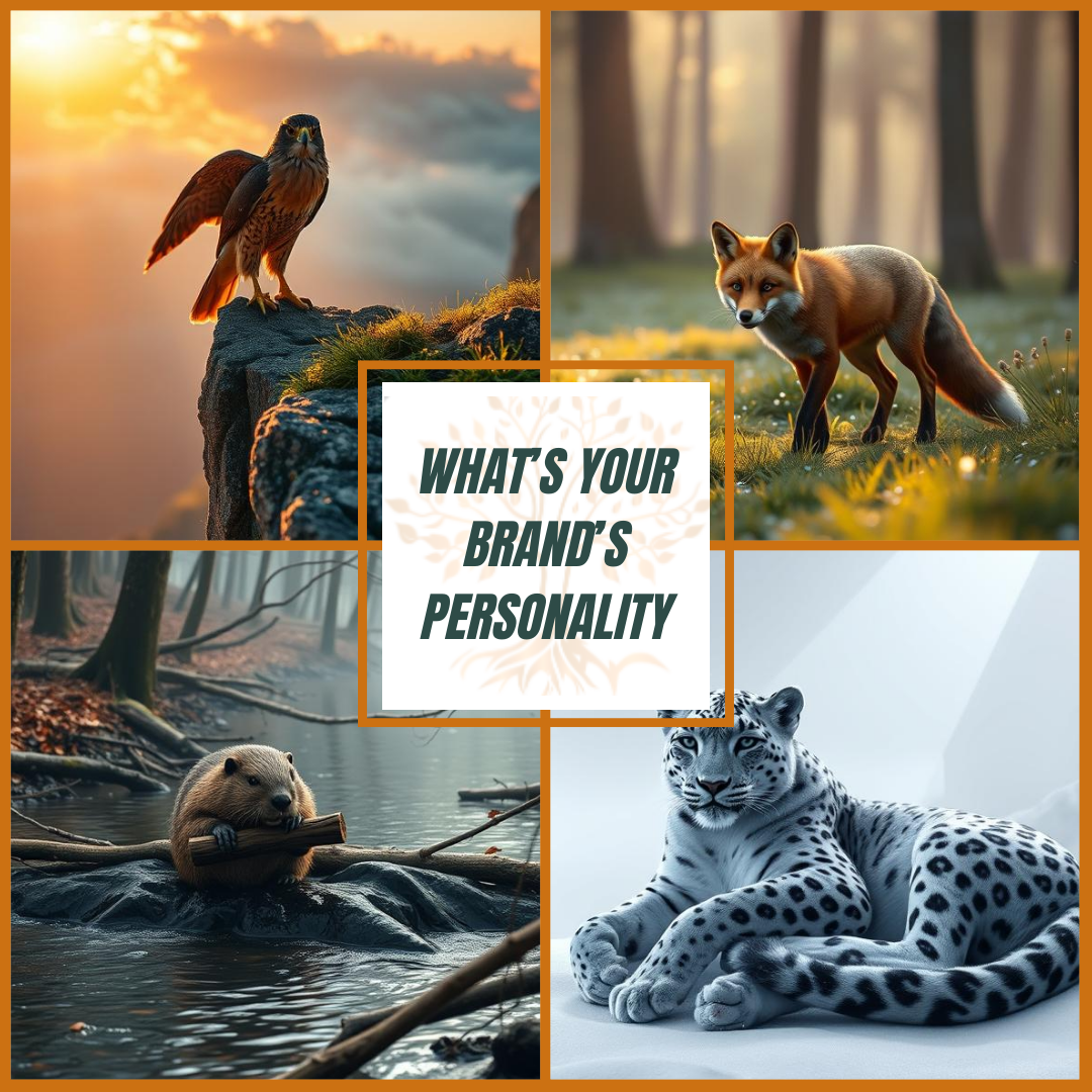 A collage of four pictures of animals with the words `` what 's your brand 's personality ''.