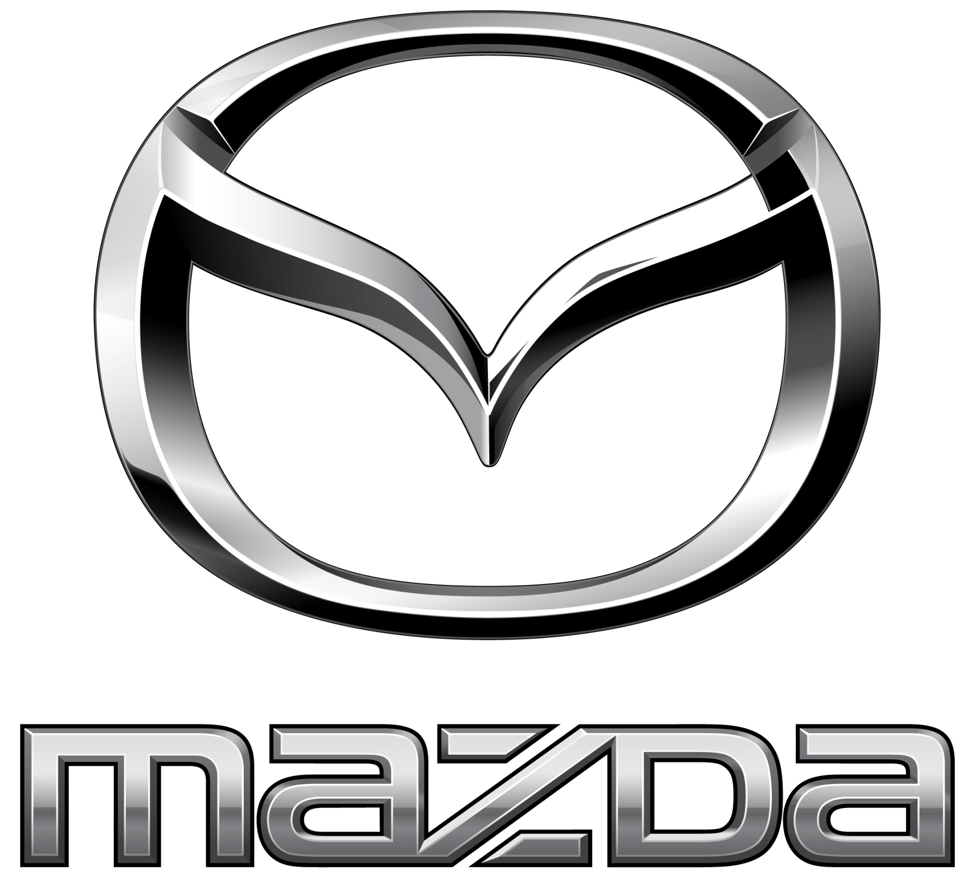 a close up of a mazda logo on a white background .