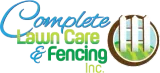 Complete Lawn Care & Fencing Inc. logo with blue, green, and brown text and a circular fence emblem