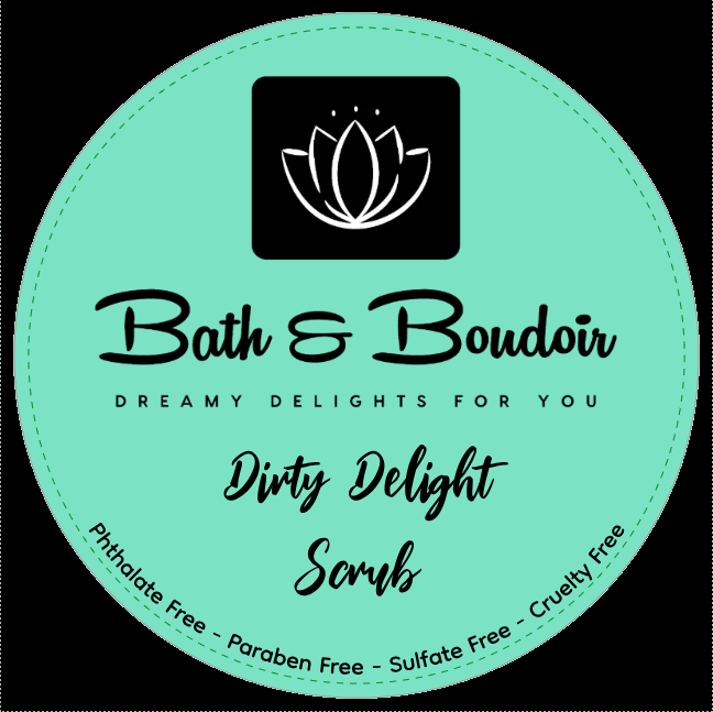 A circular, teal-colored product label for 