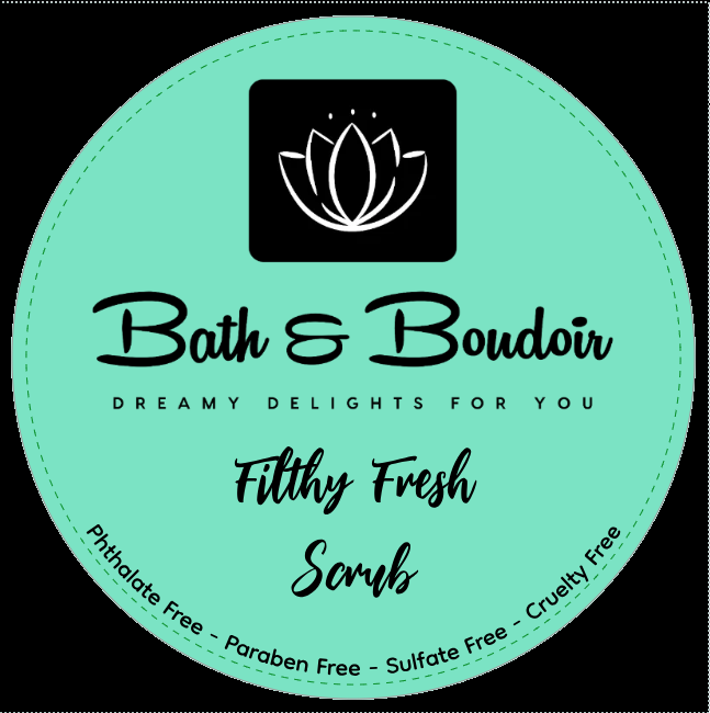 A circular mint green product label for 