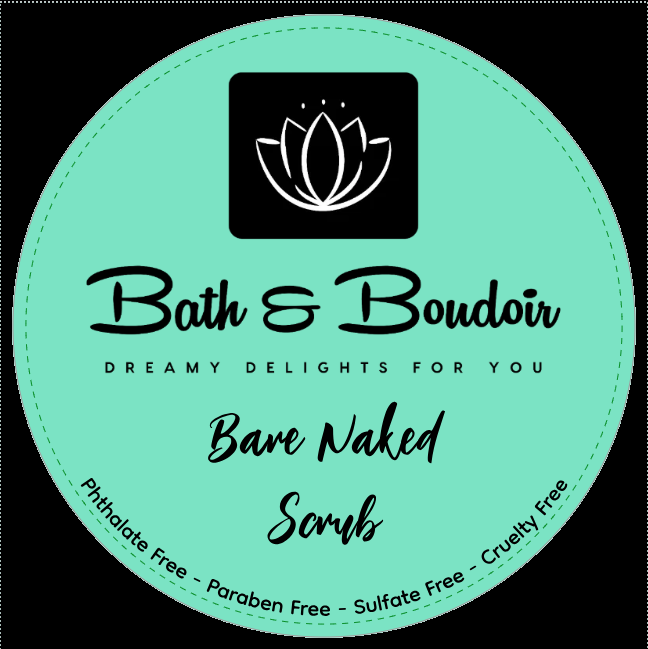 Round turquoise product label for Bath & Boudoir 